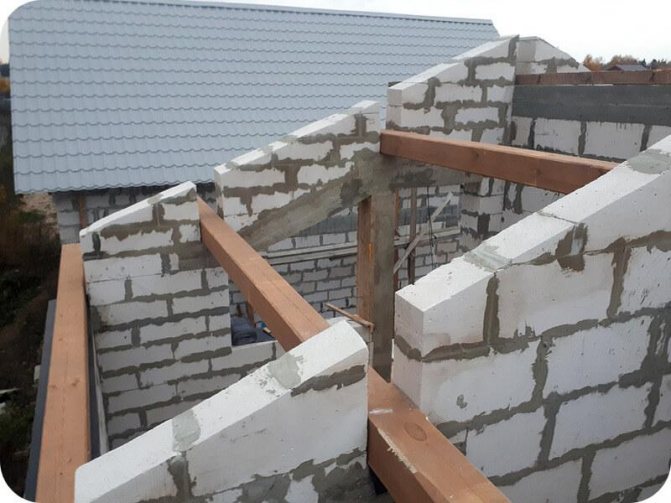Кладка с газобетонными фронтонами, выполнена под односкатную крышу